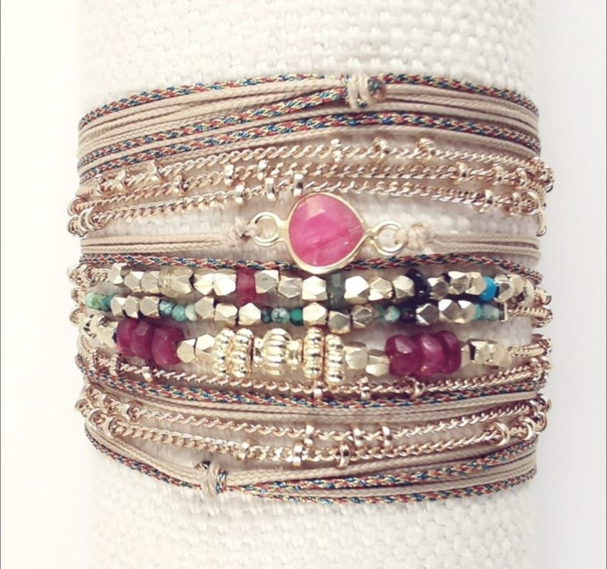 FUMIKO BRACELET WRAP PRECIOUS STONES 3 CHAINS