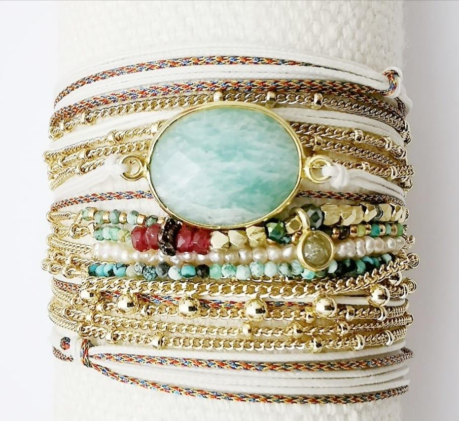 SIBYLLA BRACELET WRAP PRECIOUS STONES 3 CHAINS