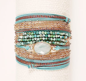 AQUA BRACELET WRAP PRECIOUS STONES 4 CHAINS