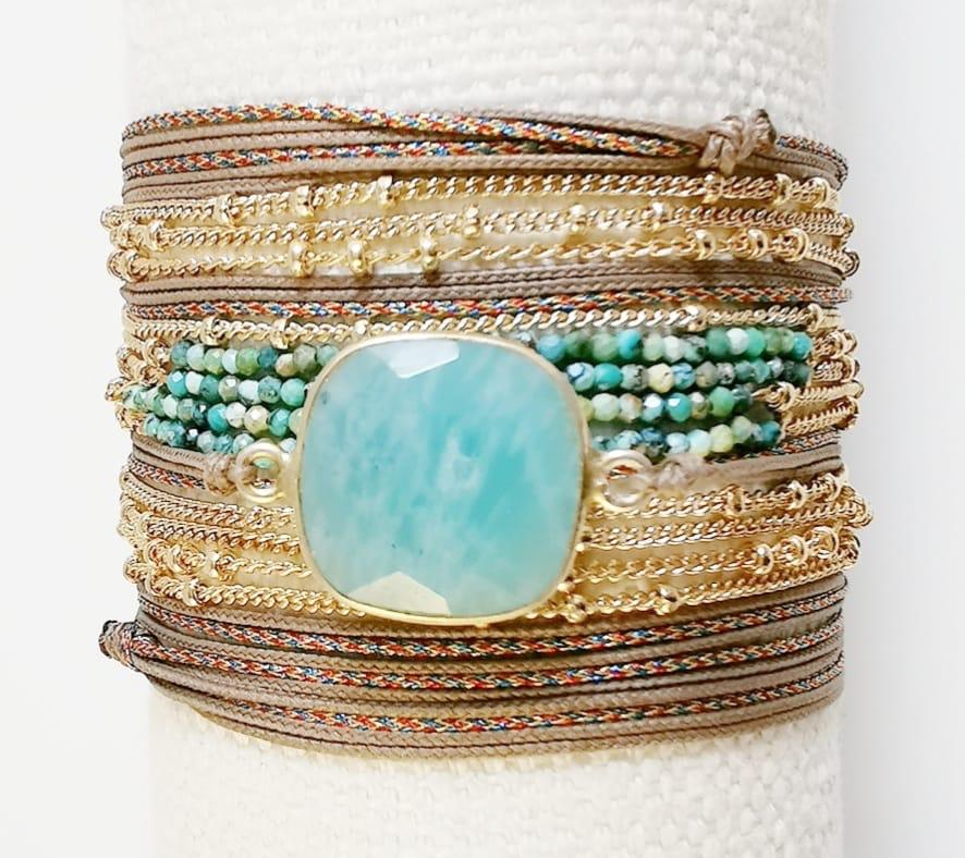 YUMIKO BRACELET WRAP PRECIOUS STONES 4 CHAINS